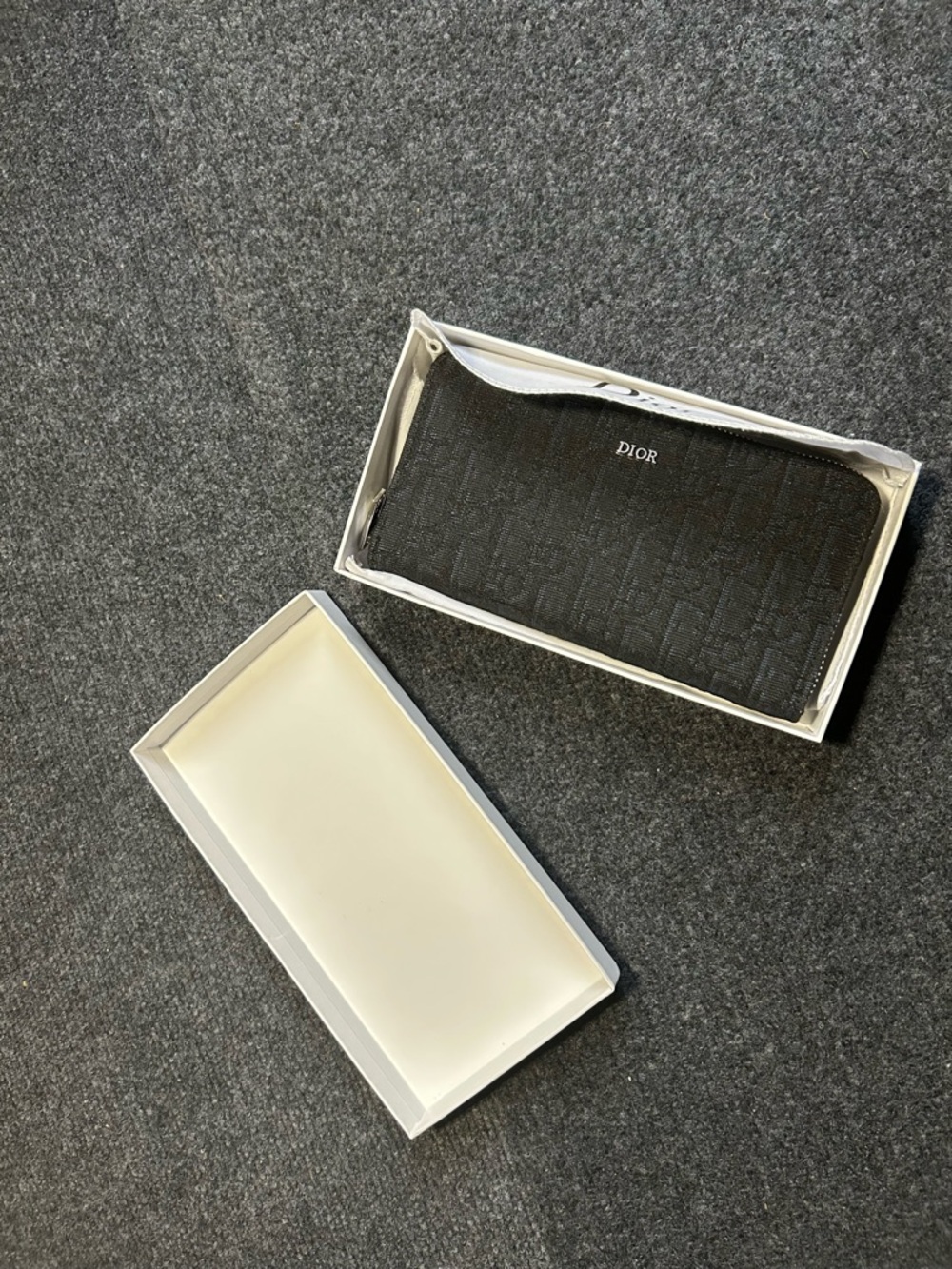 Dior Black Monogram Zip Wallet with Silver Hardware